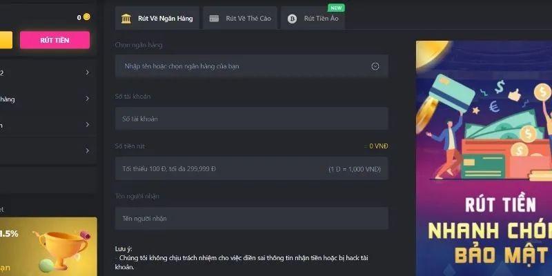 Điền chính xác tài khoản ngân dàng để rút tiền NBET hoàn chỉnh